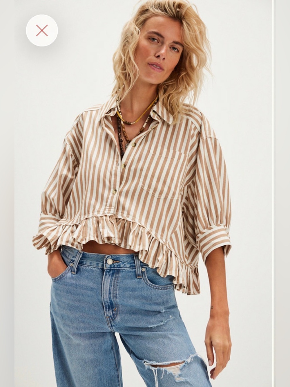 Free People Bailey Stripe Ruffle Hem Button-Down